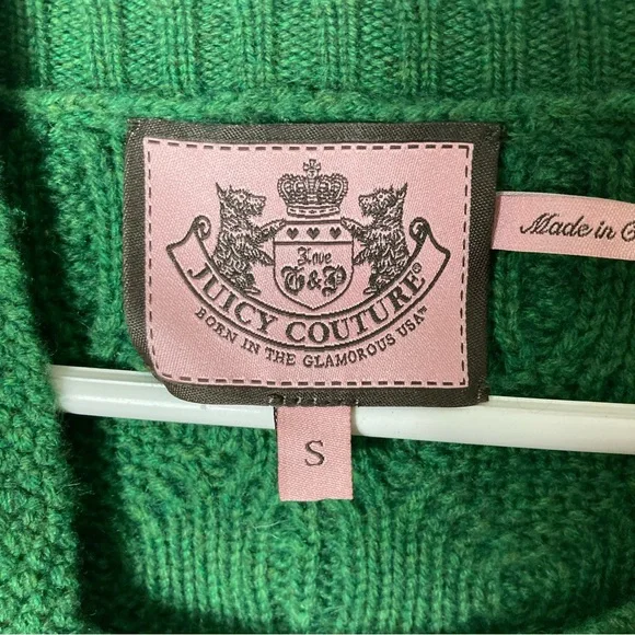 Juicy Couture green merino wool cashmere cable knit sweater S - Picture 9 of 10